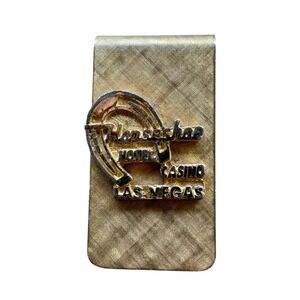 Vintage Horseshoe Hotel Casino Las Vegas Money Clip Gold Tone Textured Souvenir